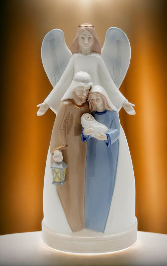 Ceramic Holy Family With Angel Music Box Home Décor Religious Décor Religious Gift Church Décor Baptism Gift - Music box