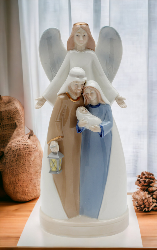 Ceramic Holy Family With Angel Music Box Home Décor Religious Décor Religious Gift Church Décor Baptism Gift - Music box
