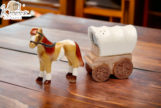 Ceramic Horse And Wagon Salt & Pepper Shakers Home Décor Gift for Her Gift for Mom Kitchen Décor Farmhouse Décor - Salt