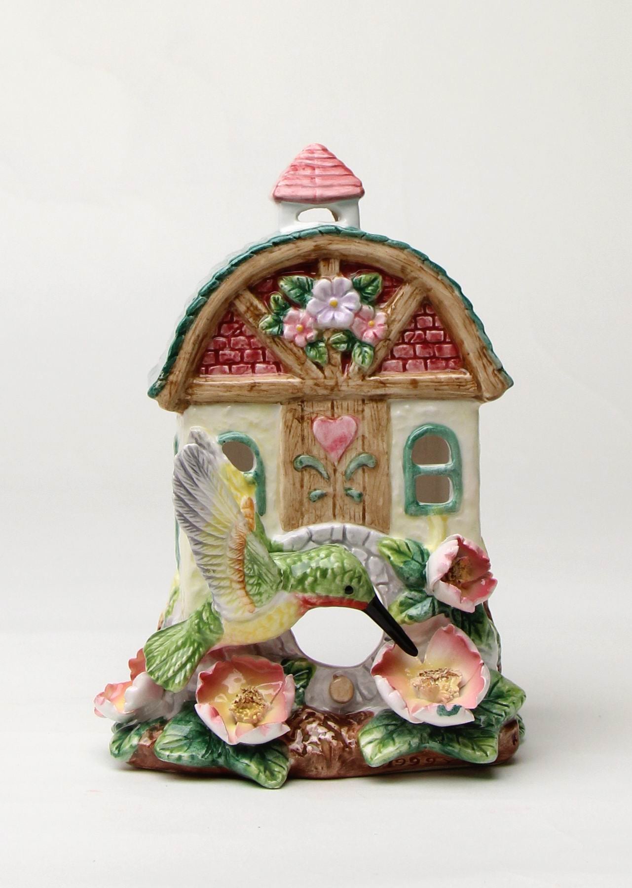 Ceramic Hummingbird Birdhouse Figurine Home Décor Gift for Her Gift for Mom Kitchen Décor Birdwatcher Gift Vintage