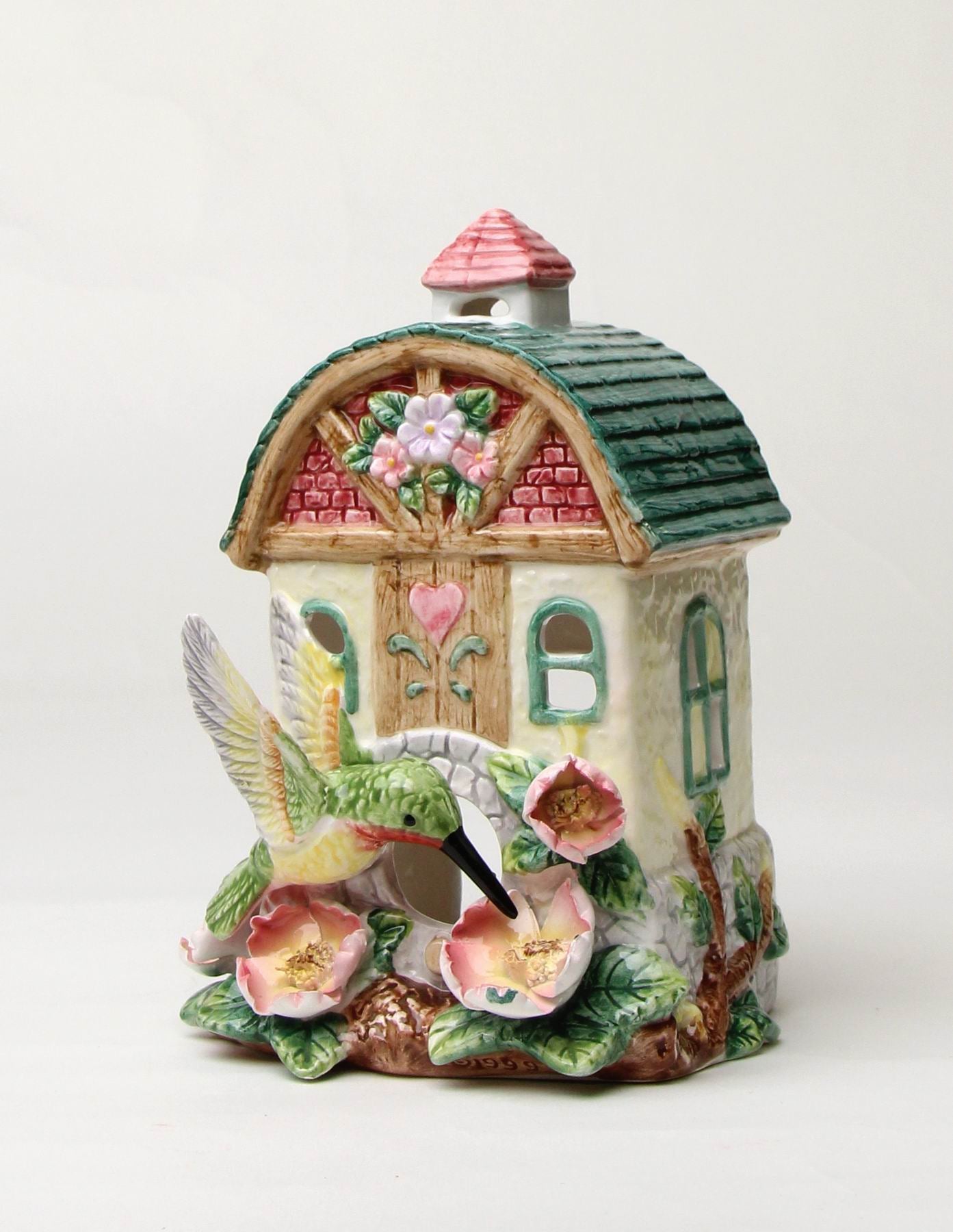 Ceramic Hummingbird Birdhouse Figurine Home Décor Gift for Her Gift for Mom Kitchen Décor Birdwatcher Gift Vintage
