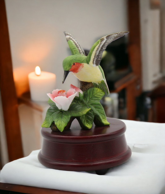 Ceramic Hummingbird Figurine on Wood Base Home Décor Gift for Her Gift for Mom Birdwatcher Spring Decor - Figurine