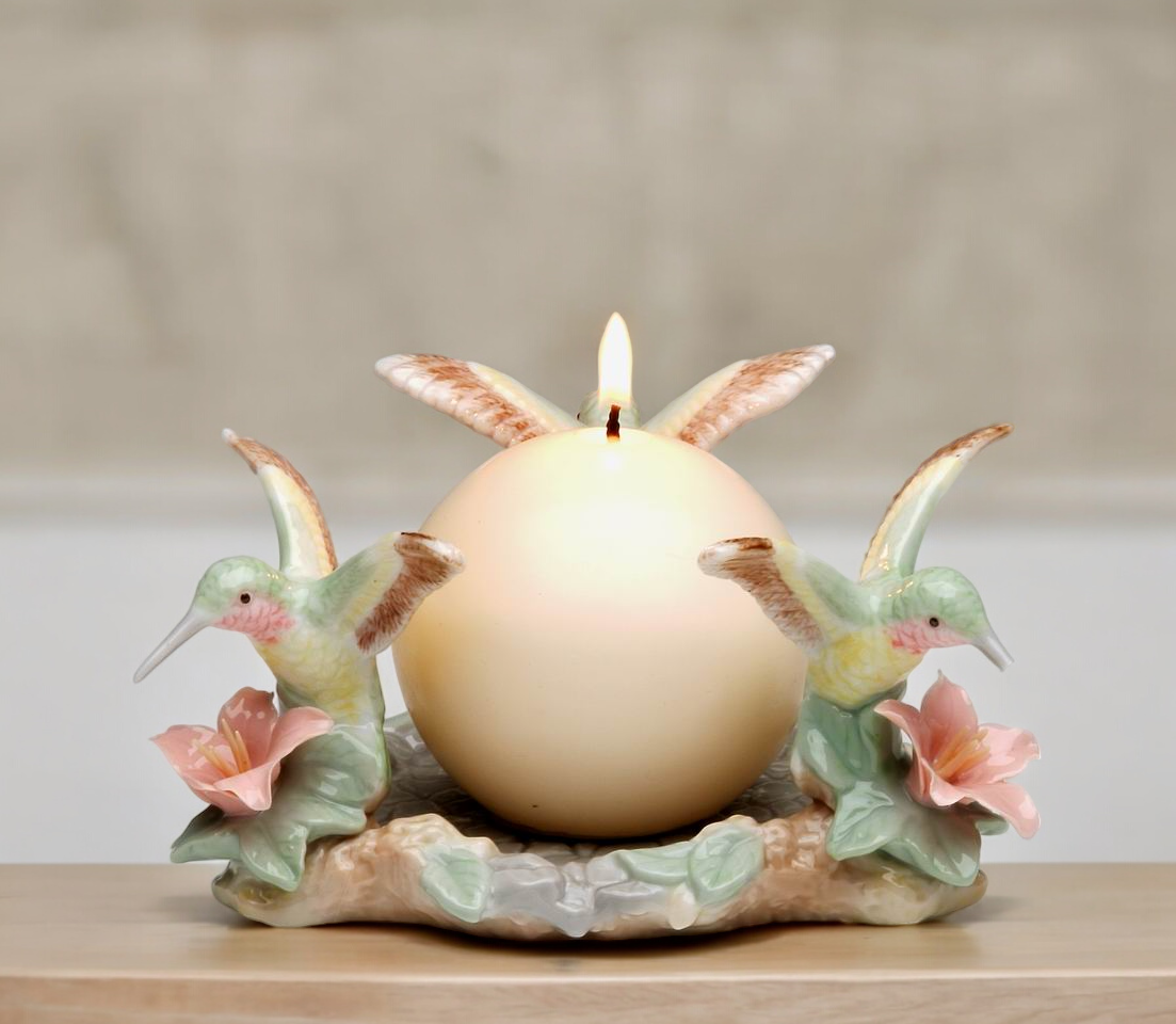 Ceramic Hummingbird Pillar Holder Gift for Bird Watcher GIft her Her Gift for Mom (Candle NOT Included) - Candle holder