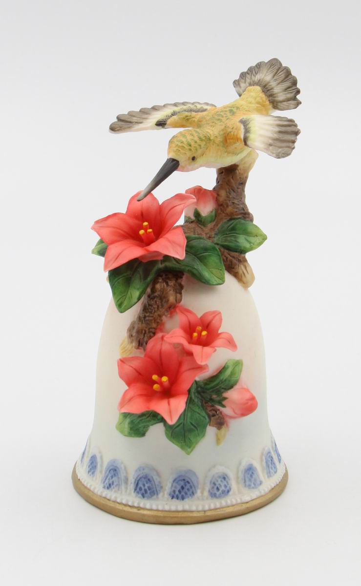 Ceramic Hummingbird with Azalea Flower Bell Home Décor Gift for Her Mom Kitchen Décor Birdwatcher Gift Vintage Decor