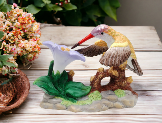 Ceramic Hummingbird with Azalea Flower Figurine Home Décor Gift for Her Mom Kitchen Décor Birdwatcher Gift Vintage