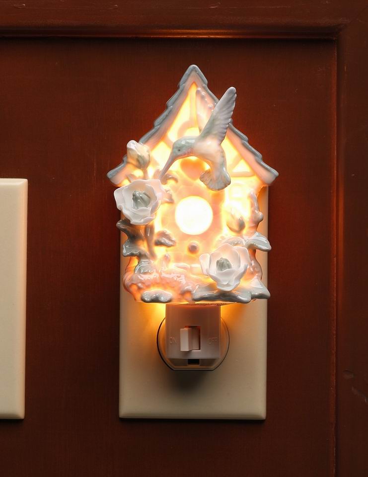 Ceramic Hummingbird with Birdhouse Plug-In Nightlight Bird Watcher Gift Garden Decor Home Decor Gift for Her Gift