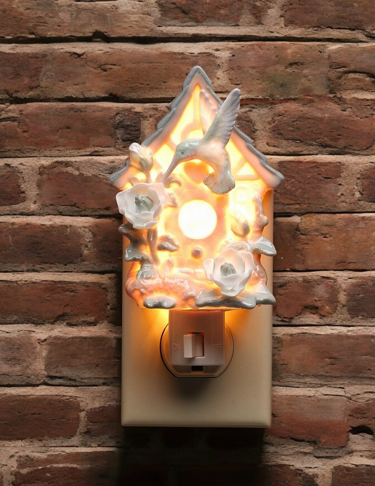 Ceramic Hummingbird with Birdhouse Plug-In Nightlight Bird Watcher Gift Garden Decor Home Decor Gift for Her Gift