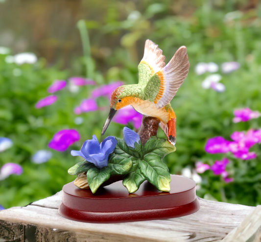 Ceramic Hummingbird with Bluebonnet Flower on Wood Base Home Décor Gift for Her Mom Kitchen Décor Birdwatcher Gift