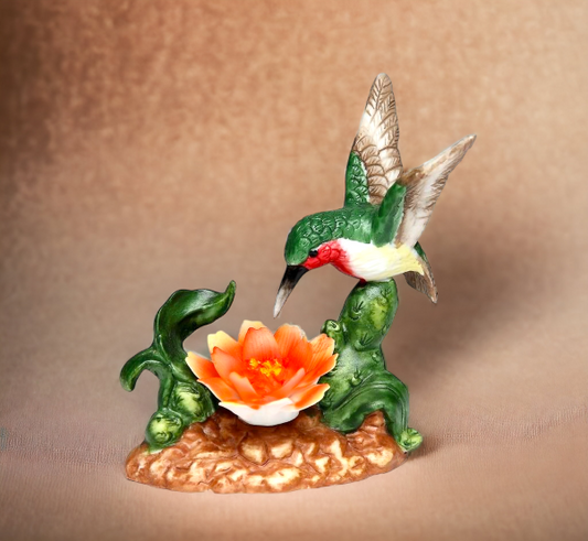 Ceramic Hummingbird with Cactus Flower Figurine Home Décor Gift for Her Gift for Mom Kitchen Décor Birdwatcher Gift