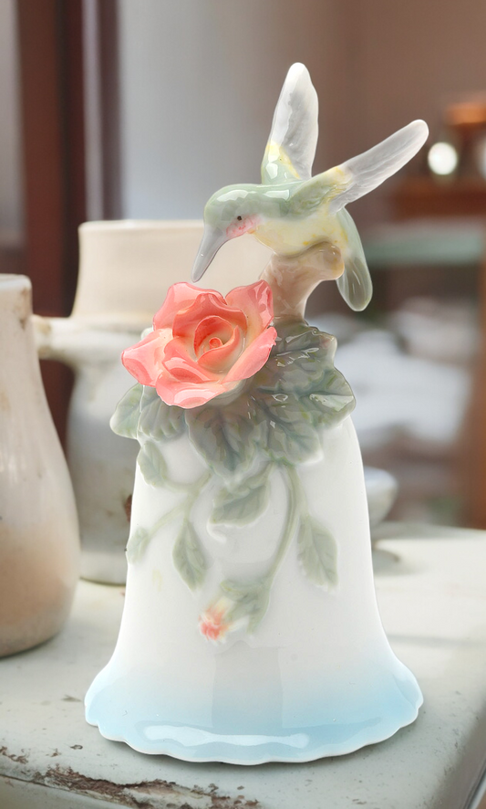Ceramic Hummingbird with Flower Bell Home Decor Gift for Her Gift for Mom Gift for Birdwatcher - Bell