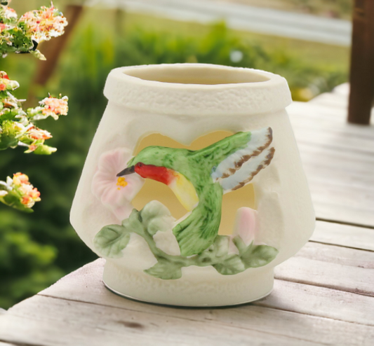 Ceramic Hummingbird with Flowers Votive Cup Candle Holder Home Décor Gift for Her Mom Kitchen Décor Birdwatcher Gift