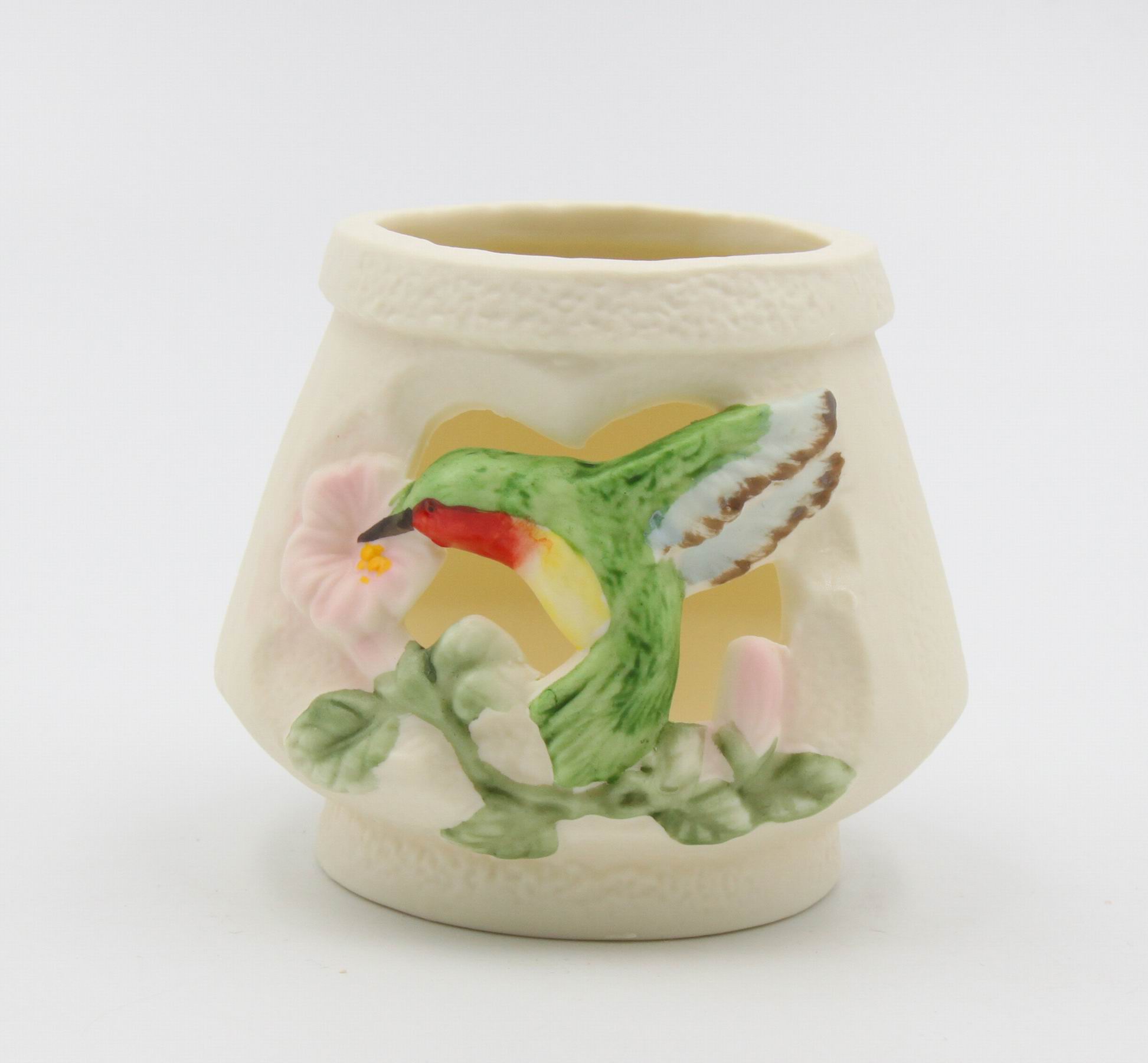 Ceramic Hummingbird with Flowers Votive Cup Candle Holder Home Décor Gift for Her Mom Kitchen Décor Birdwatcher Gift
