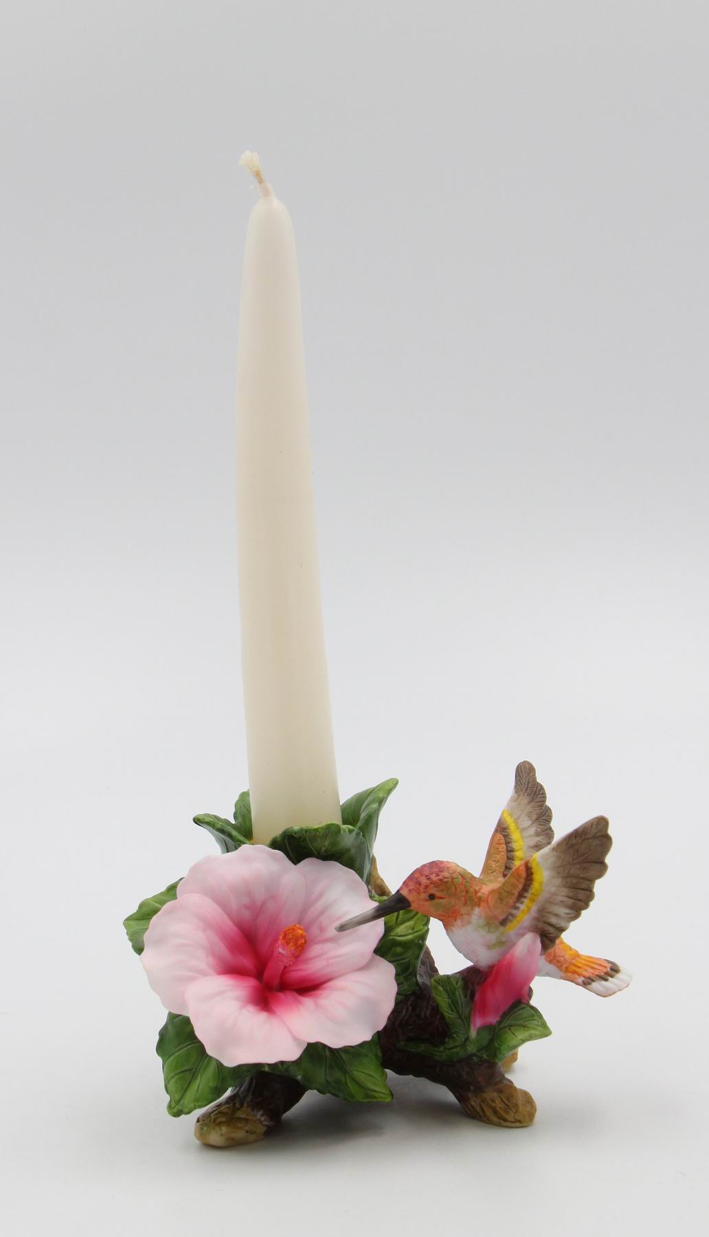 Ceramic Hummingbird with Hibiscus Flower Candle Holder (Candle NOT Included) Birdwatcher Gift Home Decor Gift for Her