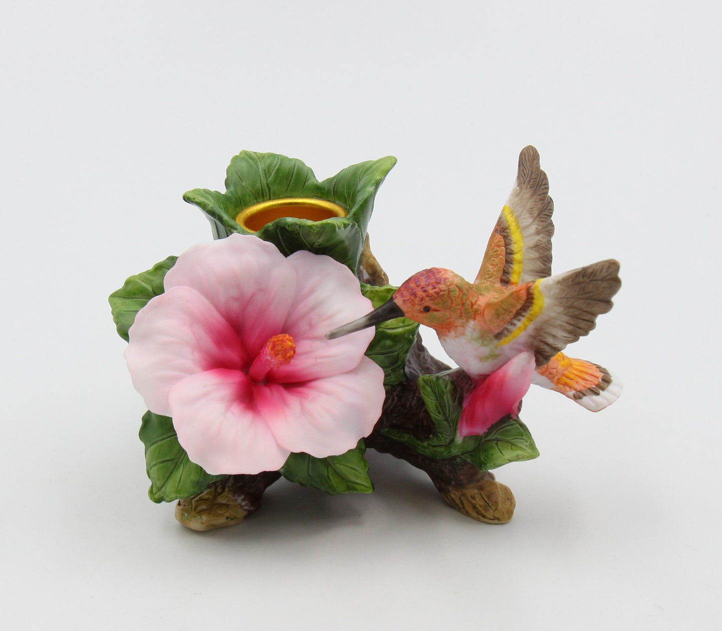 Ceramic Hummingbird with Hibiscus Flower Candle Holder (Candle NOT Included) Birdwatcher Gift Home Decor Gift for Her
