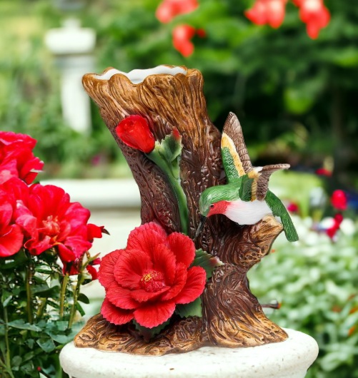 Ceramic Hummingbird with Hibiscus Flower Vase Home Décor Gift for Her Gift for Mom Birdwatcher Gift Vintage Decor - vase