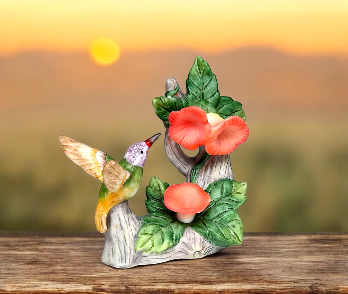 Ceramic Hummingbird with Honey Suckle Figurine Bird Watcher Gift Vintage Decor Gift for Her Gift for Mom - Figurine