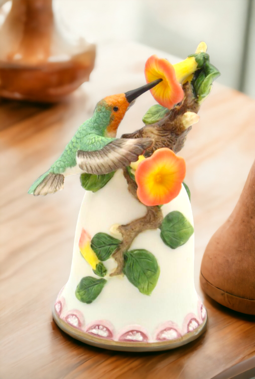 Ceramic Hummingbird with Honeysuckle Flowers Bell Home Décor Gift for Her Mom Kitchen Décor Birdwatcher Gift Vintage
