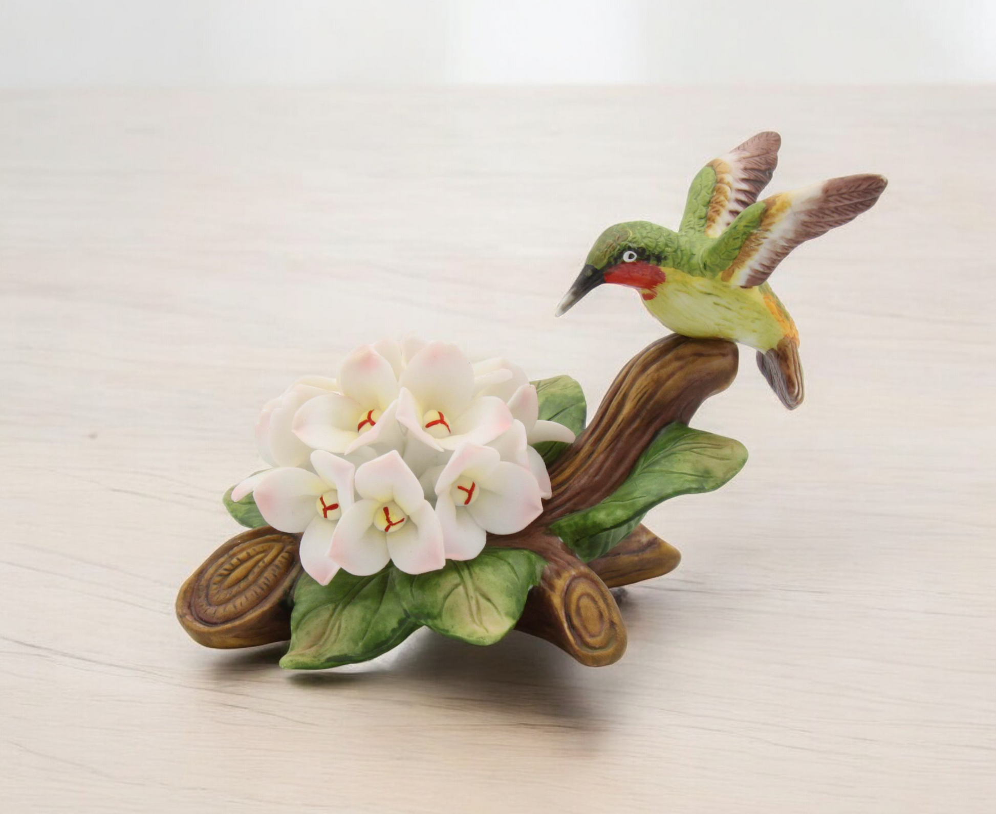Ceramic Hummingbird with Hydrangea Flower Figurine Garden Decor Vintage Decor Bird Watcher Gift Gift for Her Gift