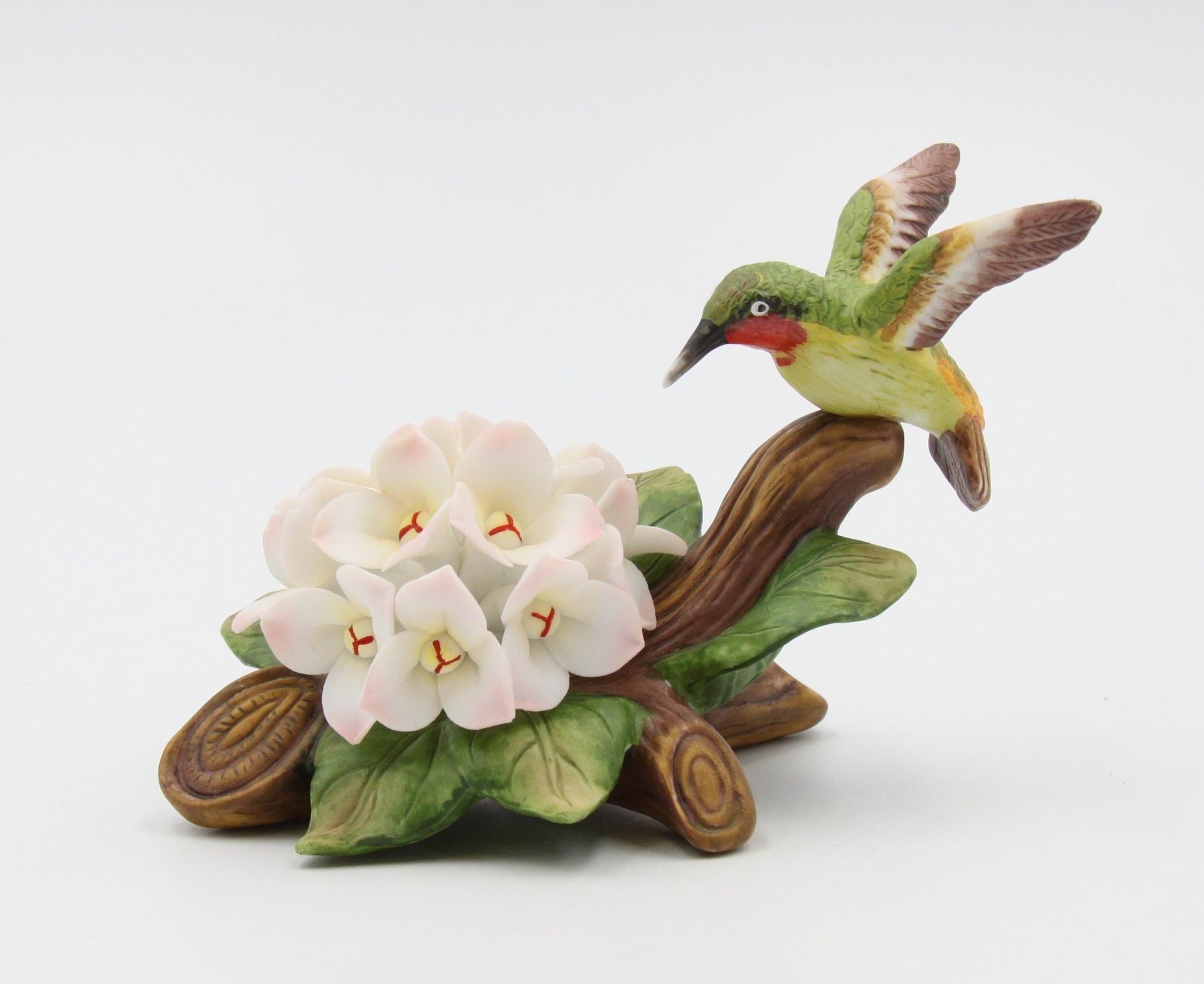 Ceramic Hummingbird with Hydrangea Flower Figurine Garden Decor Vintage Decor Bird Watcher Gift Gift for Her Gift