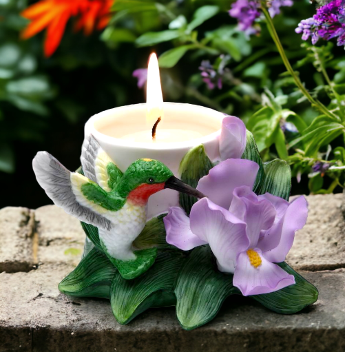 Ceramic Hummingbird with Iris Flower Candle Holder Home Décor Gift for Her Gift for Mom Nature Lover Gift - Candle