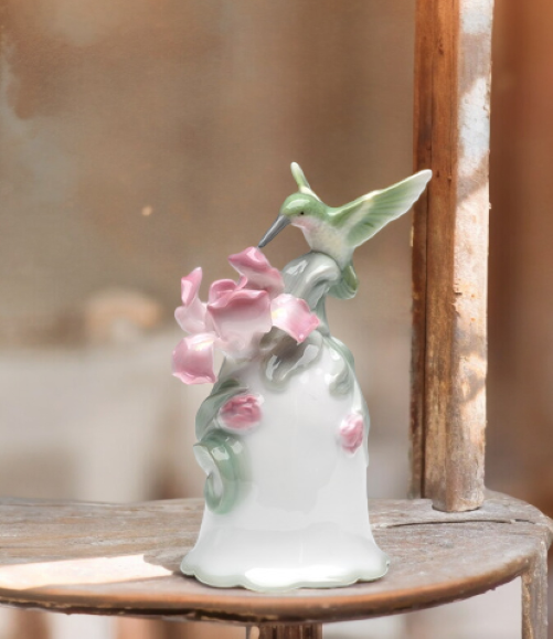 Ceramic Hummingbird With Iris Flower Musical Gift for Birdwatcher Gift for Her Gift for Mom - Music box