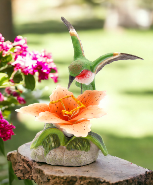 Ceramic Hummingbird with Lily Flower Figurine Home Décor Gift for Her Gift for Mom Nature Lover Gift Birdwatcher Gift
