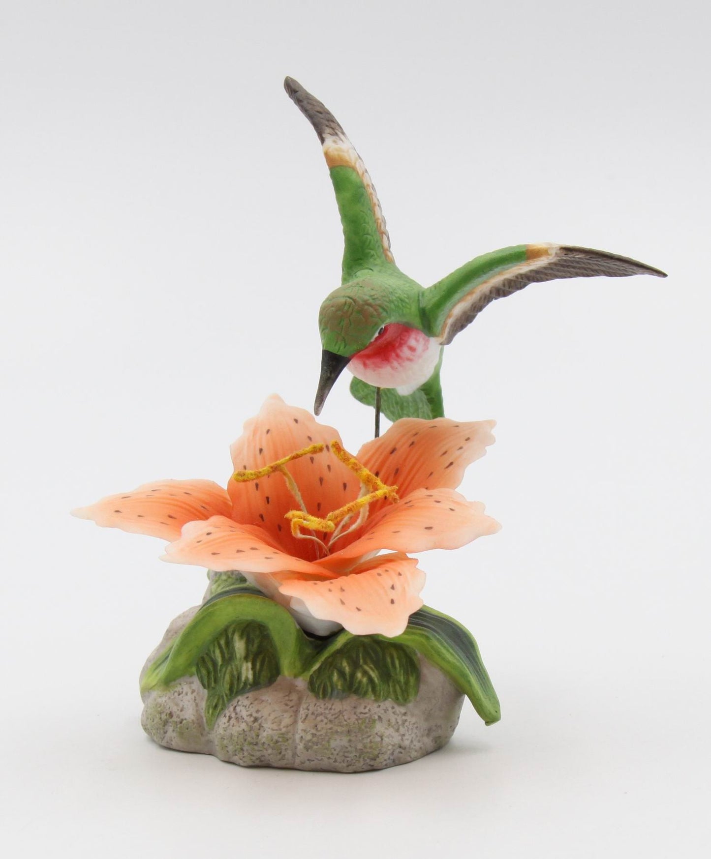 Ceramic Hummingbird with Lily Flower Figurine Home Décor Gift for Her Gift for Mom Nature Lover Gift Birdwatcher Gift