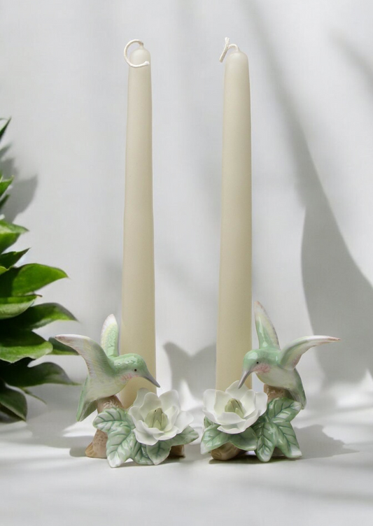Ceramic Hummingbird with Magnolia Flower Candle Holder - Set of 2 Garden Decor Vintage Decor Gift for Her Gift for Mom