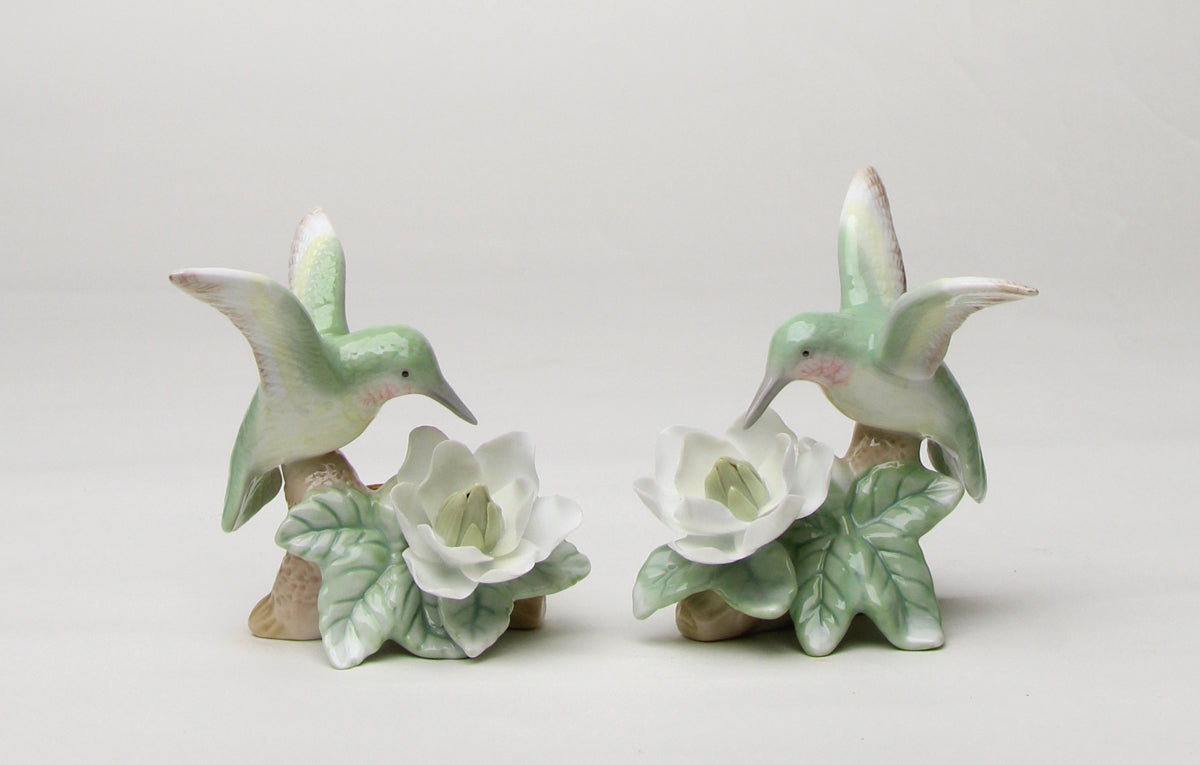 Ceramic Hummingbird with Magnolia Flower Candle Holder - Set of 2 Garden Decor Vintage Decor Gift for Her Gift for Mom