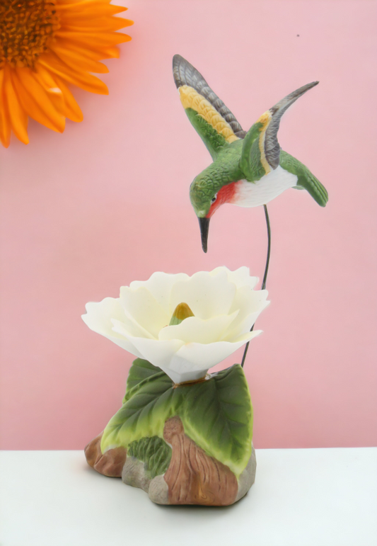 Ceramic Hummingbird with Magnolia Flower Figurine Home Décor Gift for Her Gift for Mom Birdwatcher Gift - Figurine