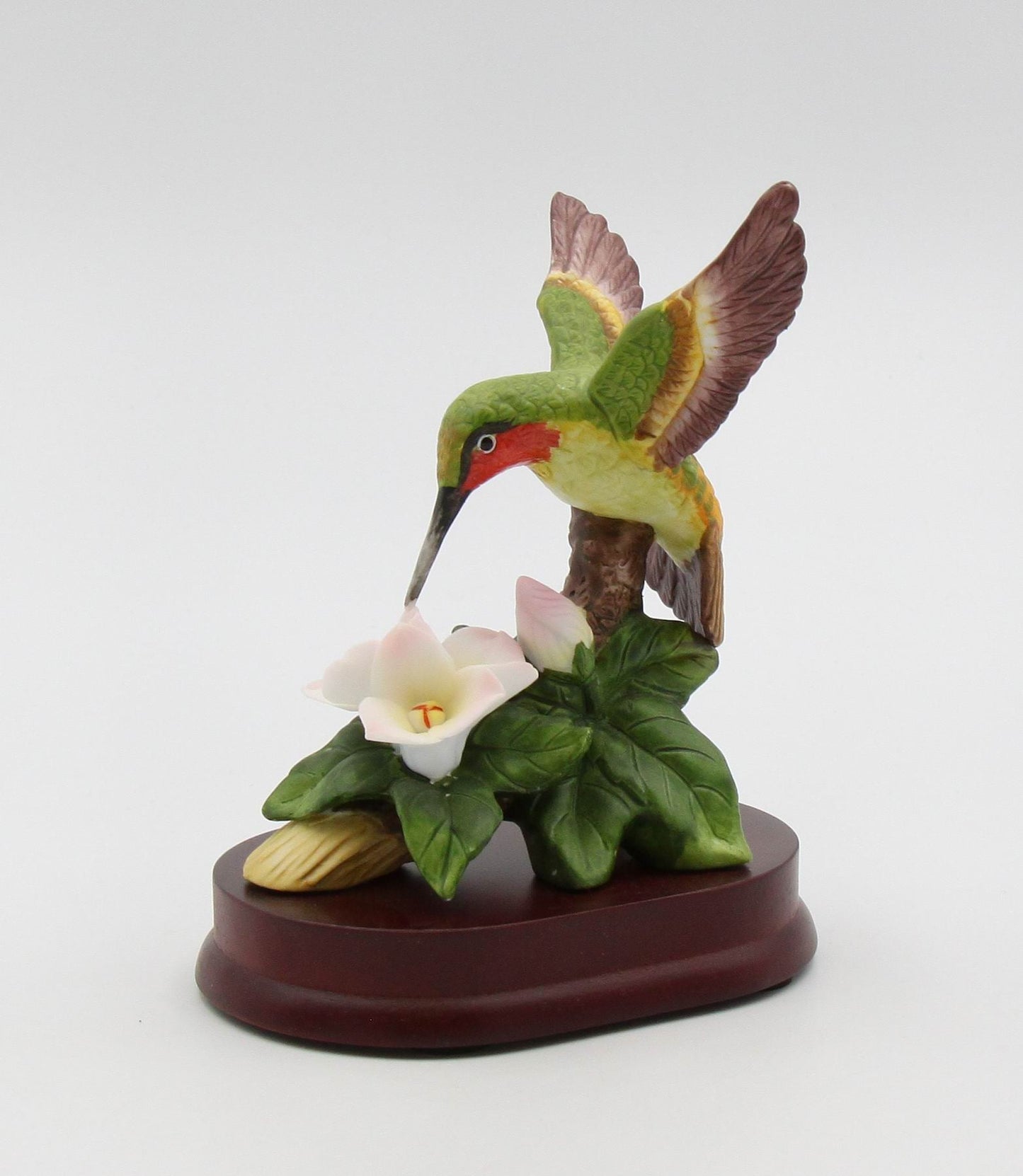 Ceramic Hummingbird with Magnolia Flower on Wood Base Figurine Home Décor Gift for Her Mom Birdwatcher Gift Vintage