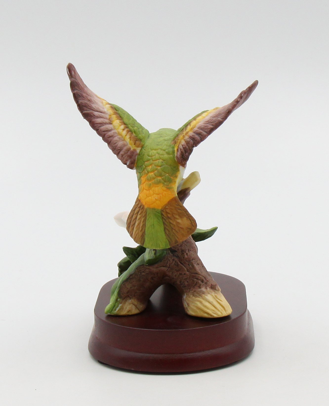 Ceramic Hummingbird with Magnolia Flower on Wood Base Figurine Home Décor Gift for Her Mom Birdwatcher Gift Vintage
