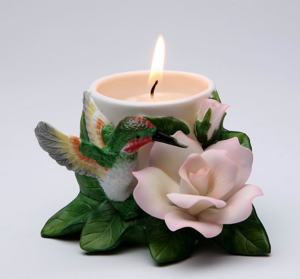 Ceramic Hummingbird With Peace Rose Votive Candle Holder Home Decor Vintage Decor Gift for Her Gift for Mom - Candle