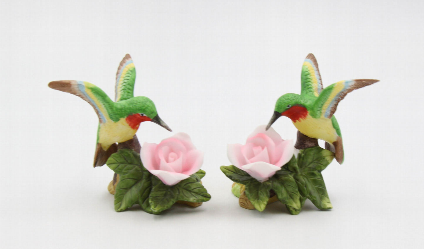 Ceramic Hummingbird with Pink Rose Flower Candle Holder (Set of 2) Birdwatcher Gift Home Decor Gift for Her Gift