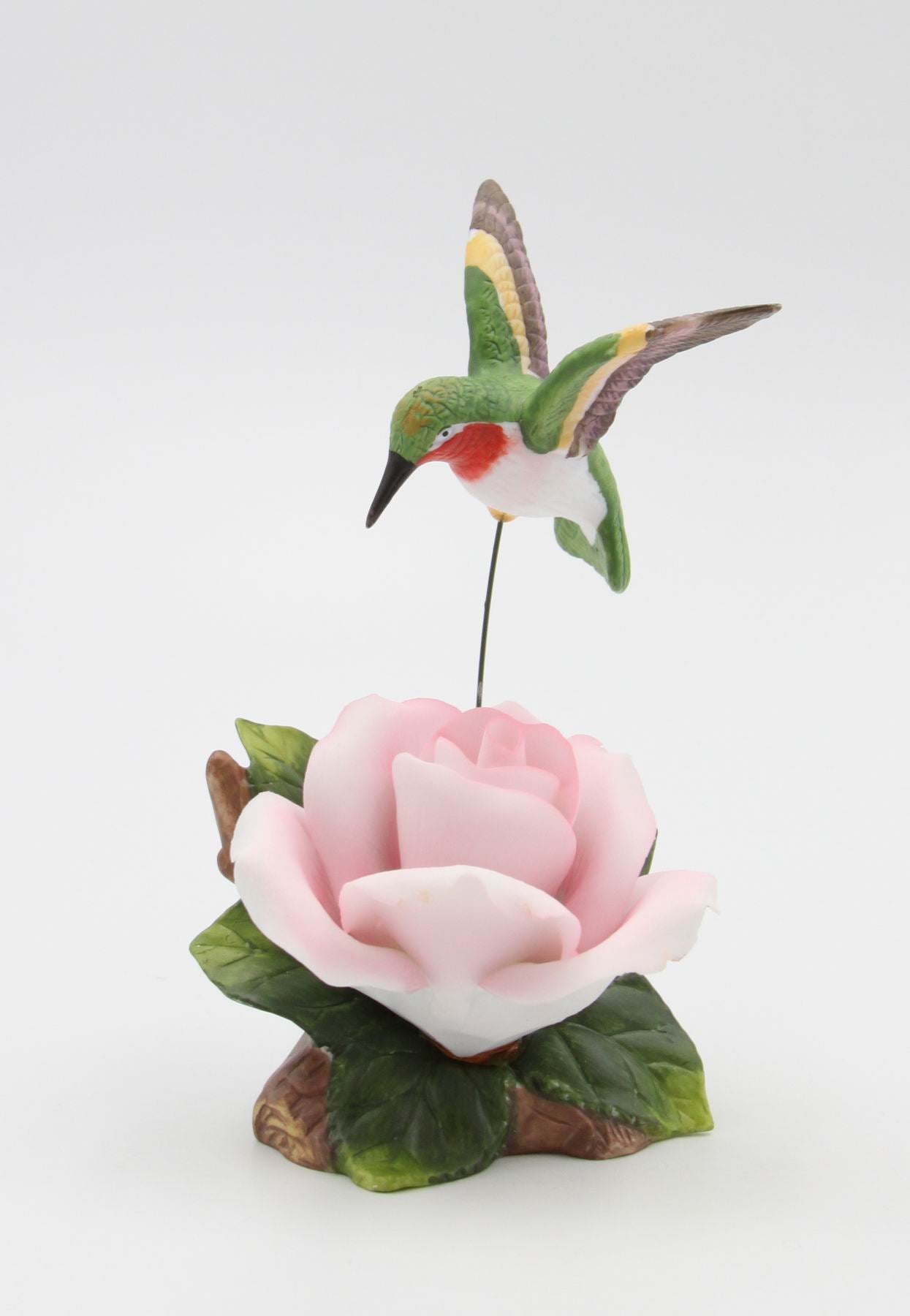 Ceramic Hummingbird with Pink Rose Flower Figurine Home Décor Gift for Her Gift for Mom Kitchen Décor Birdwatcher Gift