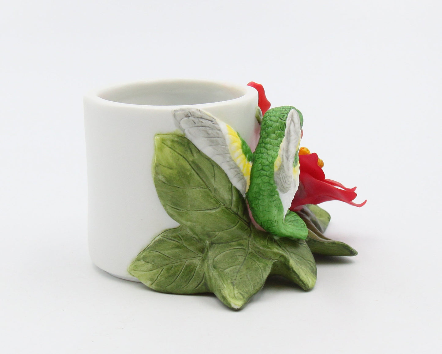Ceramic Hummingbird with Poinsettia Flower Candle Holder Home Décor Gift for Her Mom Kitchen Décor Birdwatcher Gift