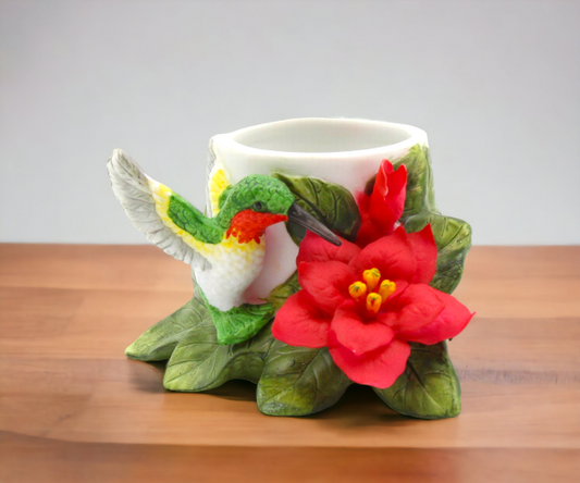 Ceramic Hummingbird with Poinsettia Flower Candle Holder Home Décor Gift for Her Mom Kitchen Décor Birdwatcher Gift