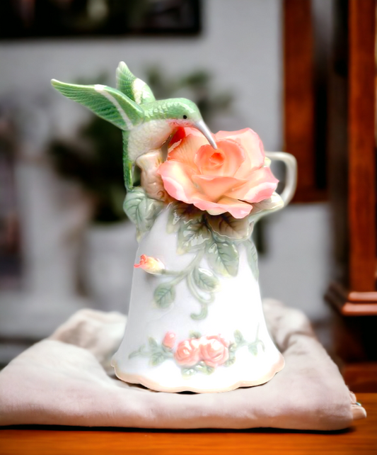 Ceramic Hummingbird With Rose Bell Home Décor Gift for Her Gift for Mom Birdwatcher Spring Décor - Hand Bells & Chimes