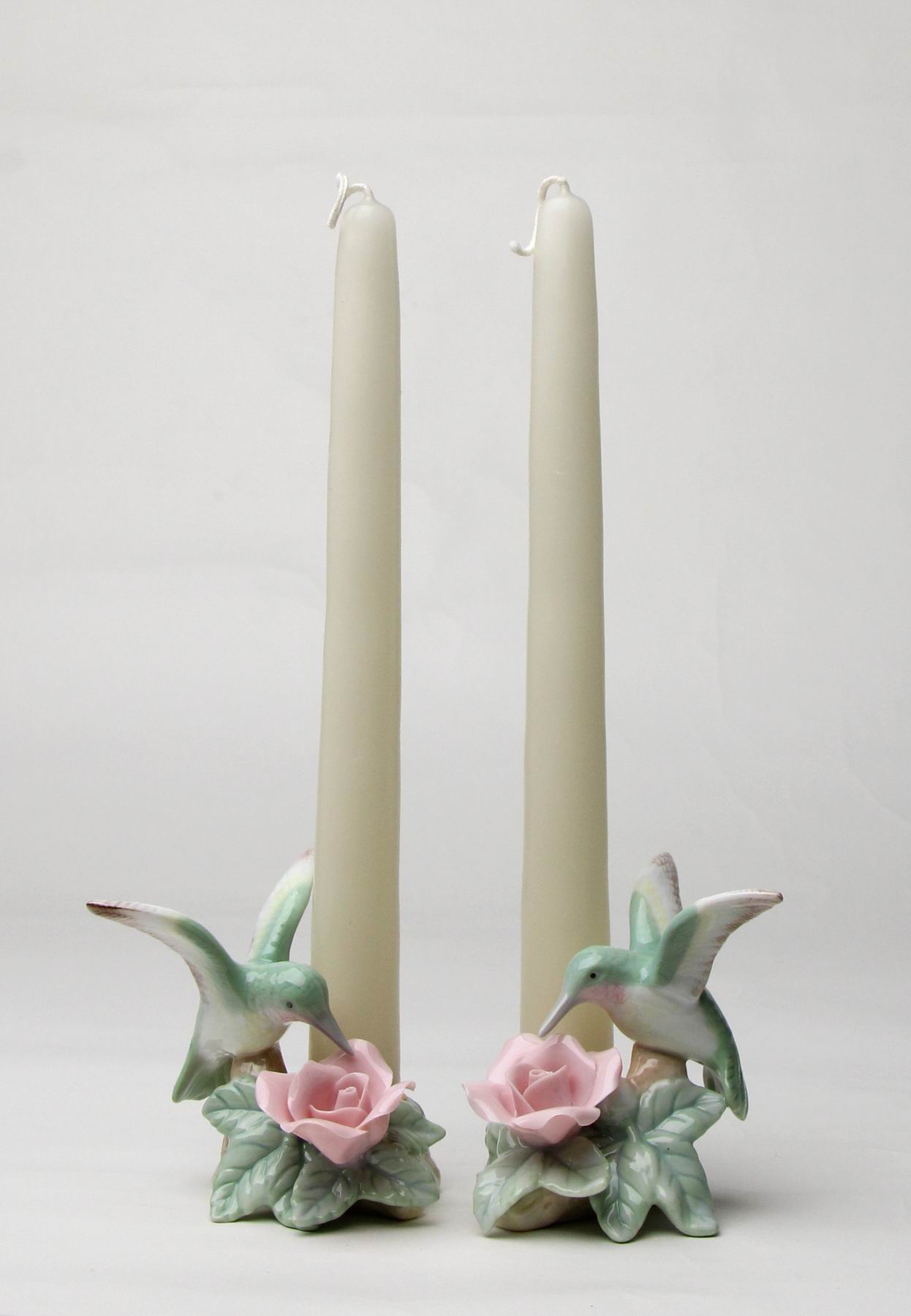 Ceramic Hummingbird with Rose Flower Candle Holder - Set of 2 Bird Watcher Gift Vintage Decor Gift for Her Gift for Mom