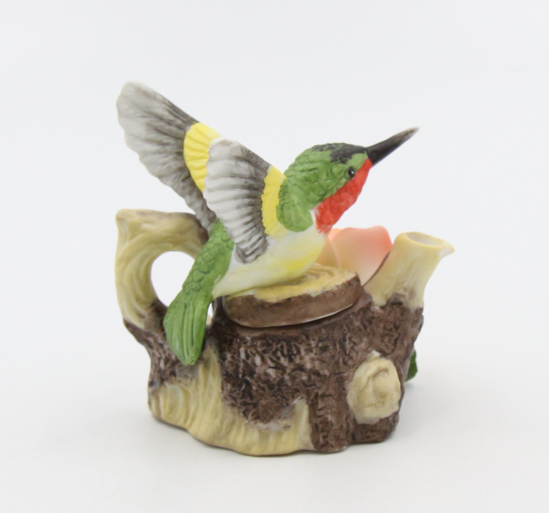 Ceramic Hummingbird with Rose Flower Teapot Figurine Home Décor Gift for Her Mom Kitchen Décor Birdwatcher Gift Vintage