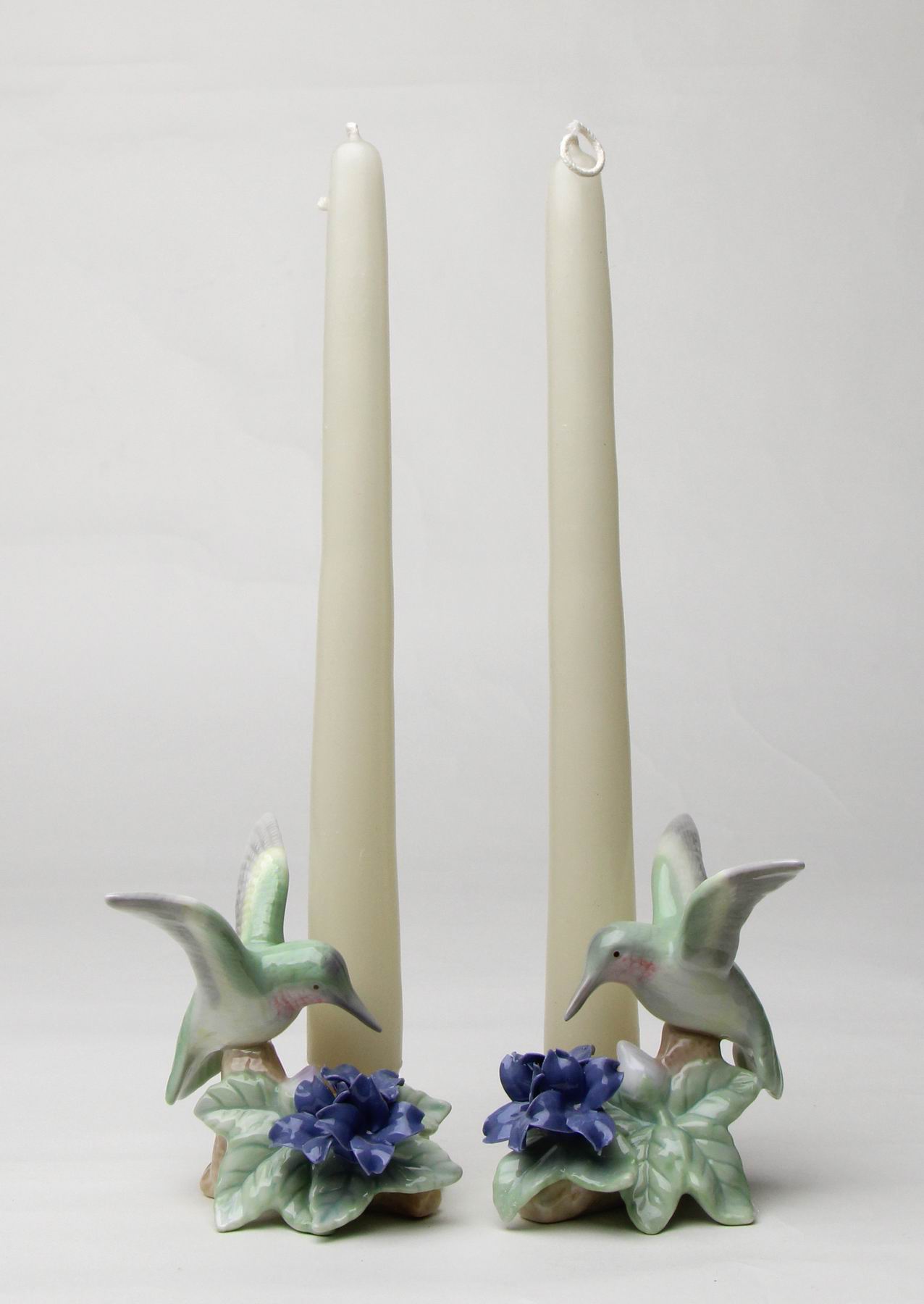 Ceramic Hummingbird with Violet Flower Candle Holder - Set of 2 Bird Watcher Gift Garden Decor Gift for Her Gift