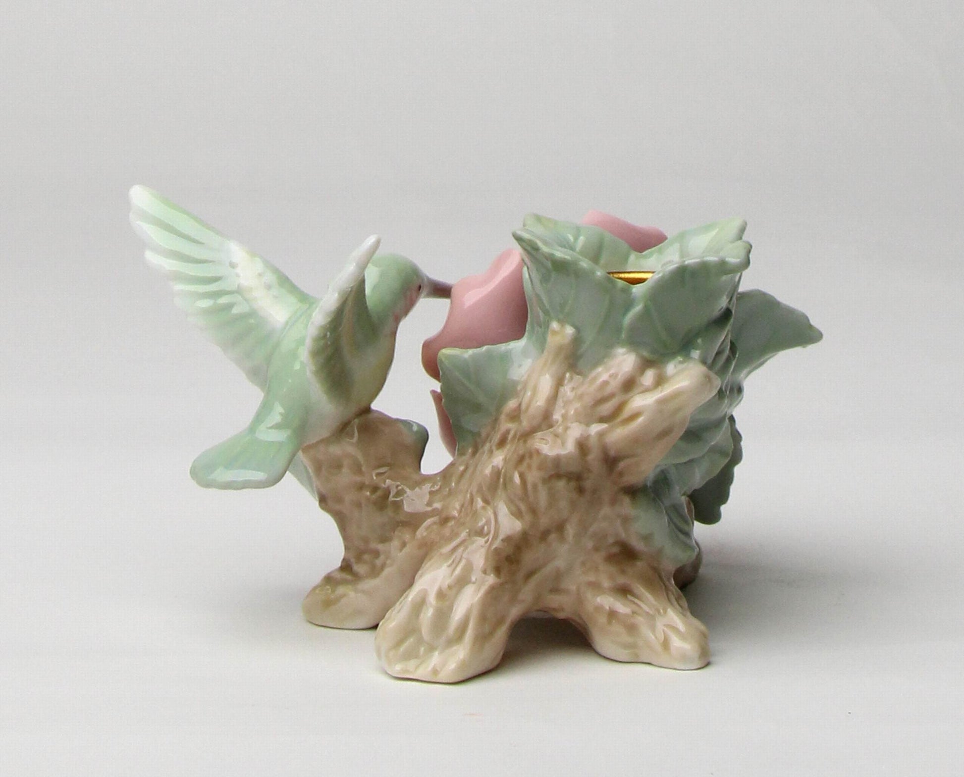 Ceramic Hummingbird with Wildrose Flower Candle Holder Home Décor Gift for Her Mom Kitchen Décor Birdwatcher Gift