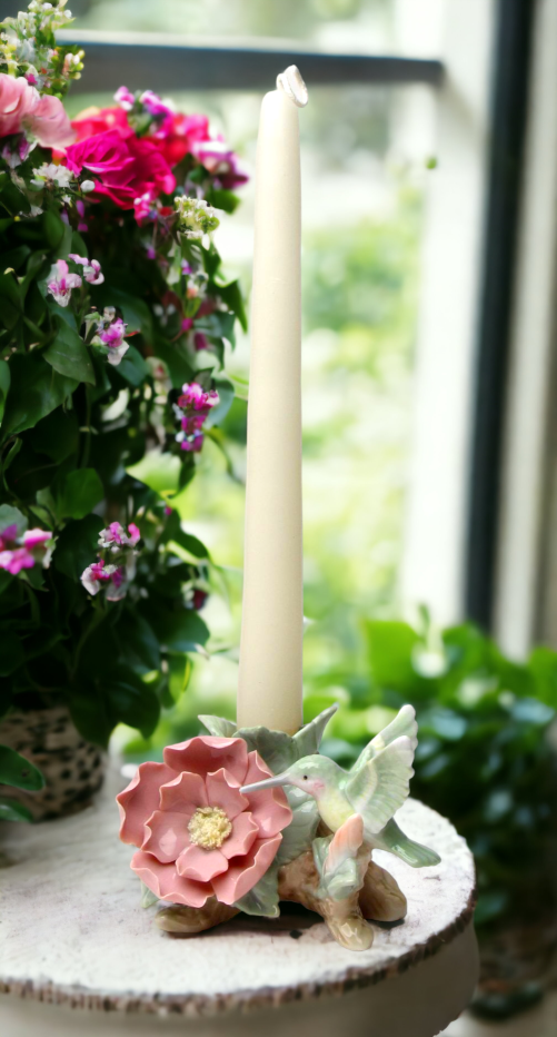 Ceramic Hummingbird with Wildrose Flower Candle Holder Home Décor Gift for Her Mom Kitchen Décor Birdwatcher Gift