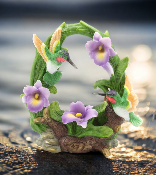 Ceramic Hummingbirds with Orchid Flowers Figurine Home Décor Gift for Her Gift for Mom Nature Lover Décor Vintage Decor