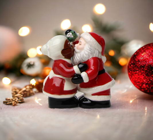 Ceramic Interracial Santa Claus and Mrs. Claus Salt and Pepper Shakers Gift for Her Gift for Mom Kitchen Décor