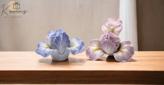 Ceramic Iris Lilac Flower Salt & Pepper Shakers Home Décor Gift for Her Gift for Mom Kitchen Décor Wedding Decor - Salt