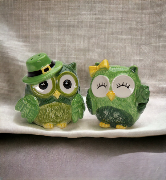 Ceramic Irish Owl Salt And Pepper Shakers Home Décor Gift for Her Gift for Mom Kitchen Décor Irish Saint Patrick’s Day