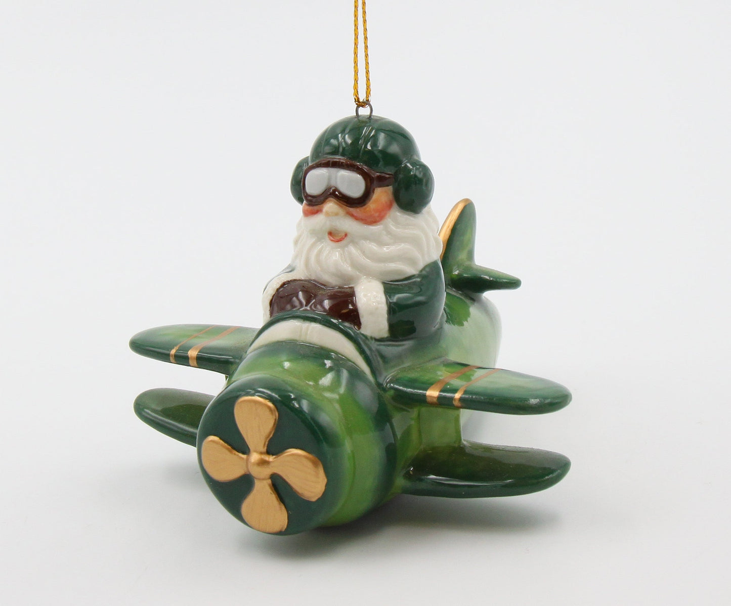 Ceramic Irish Santa Flying Airplane Ornament Gift for Her Gift for Pilot Irish Saint Patrick’s Day Décor Christmas