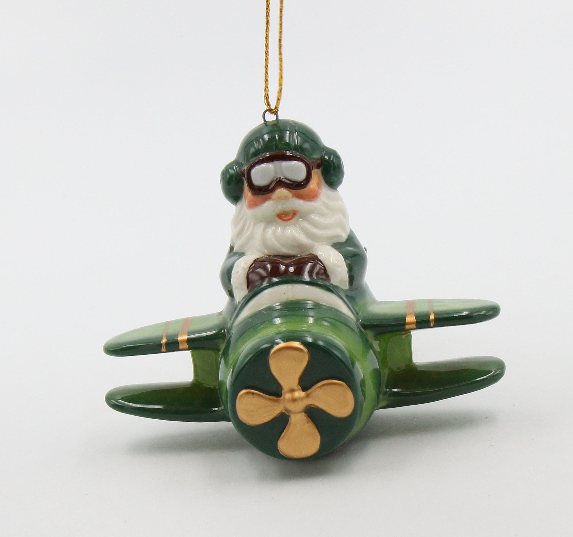 Ceramic Irish Santa Flying Airplane Ornament Gift for Her Gift for Pilot Irish Saint Patrick’s Day Décor Christmas