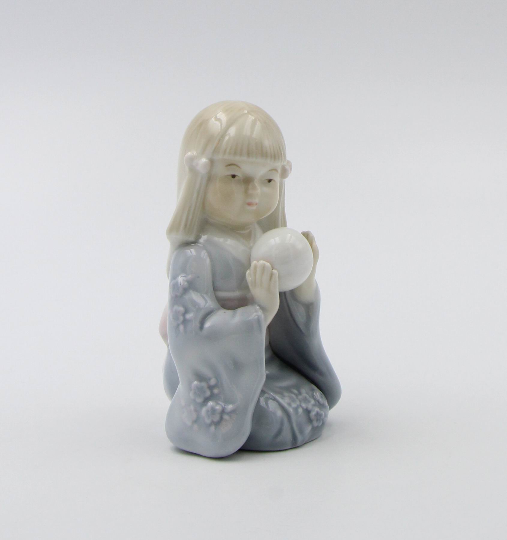 Ceramic Japanese Girl in Kimono Dress Playing with Temari Ball Figurine Gift for Her Gift for Daughter Home Decor Asian